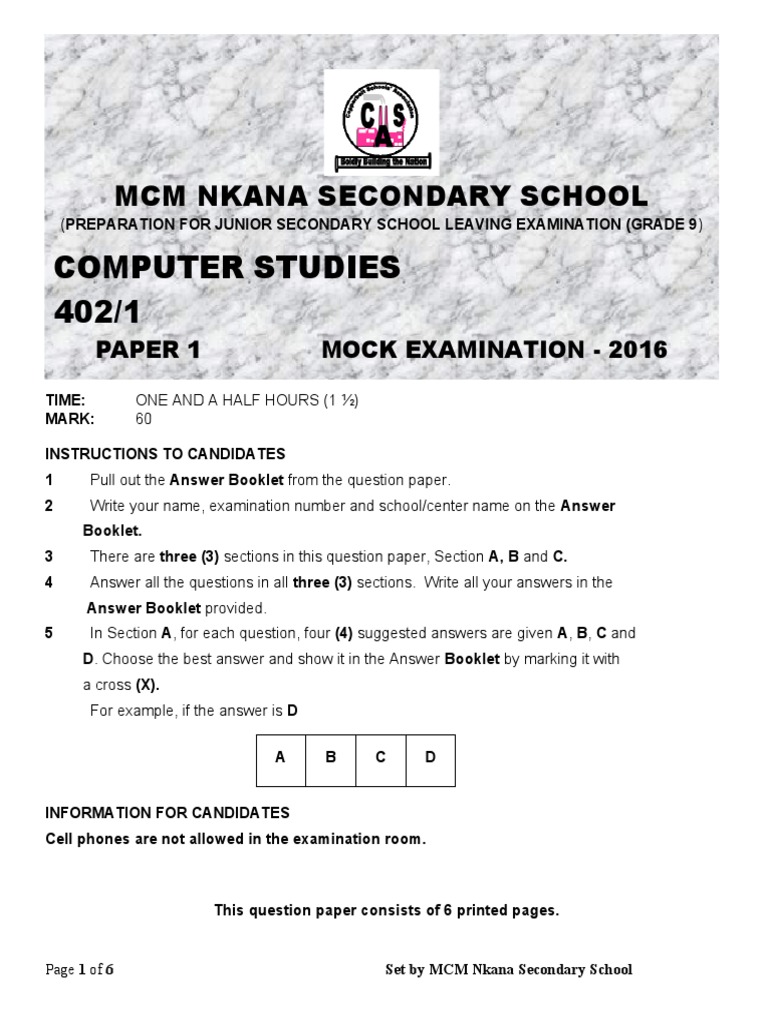 GRADE 9 PAPER 1 Computer Studies | PDF | Computer Data Storage ...