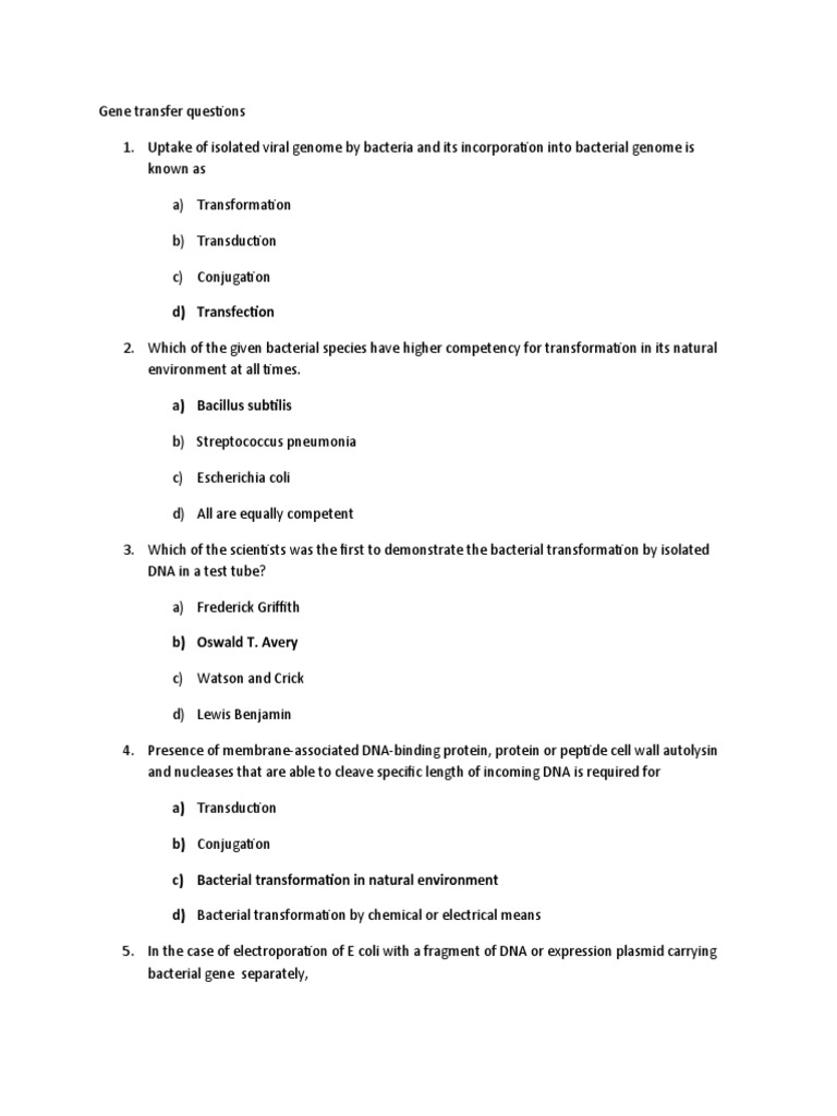 Gene Transfer Mechanisms in Bacteria | PDF | Transformation (Genetics ...