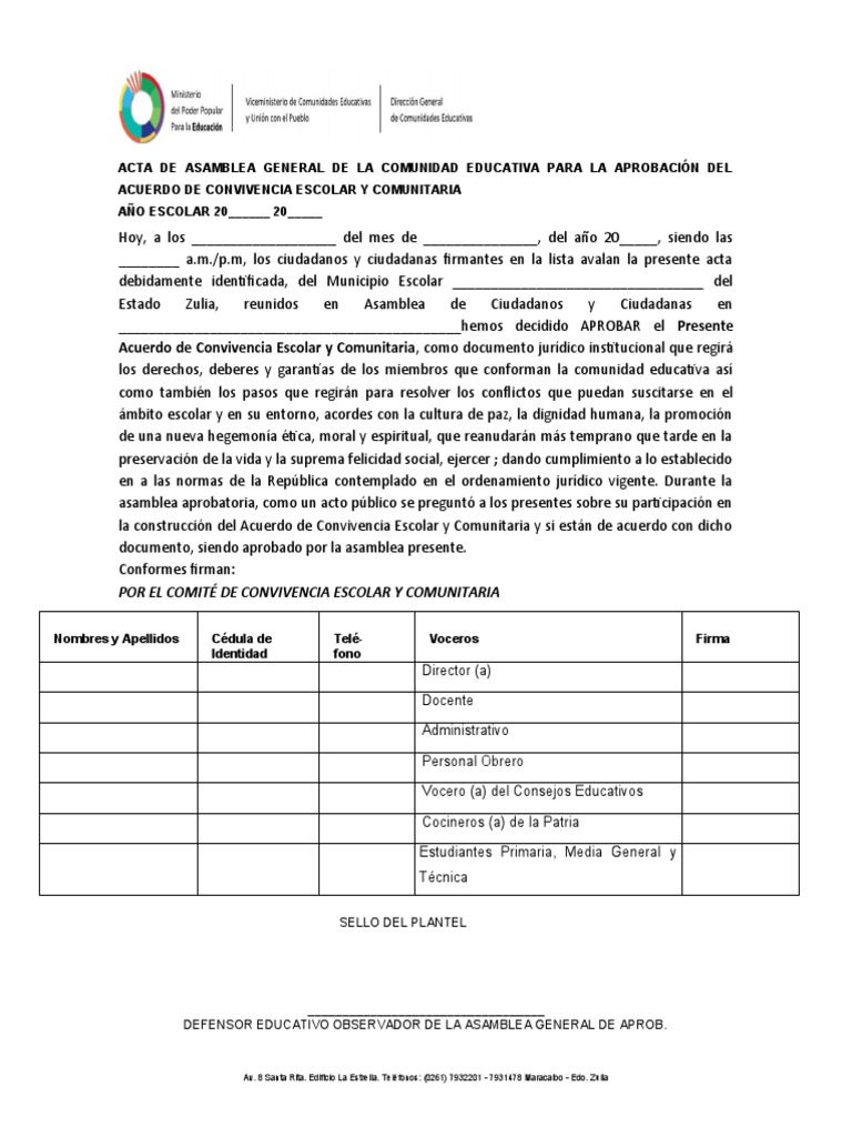 Formatos para Acuerdos de Paz Convivencia Escolar y Comunitaria 2022 ...