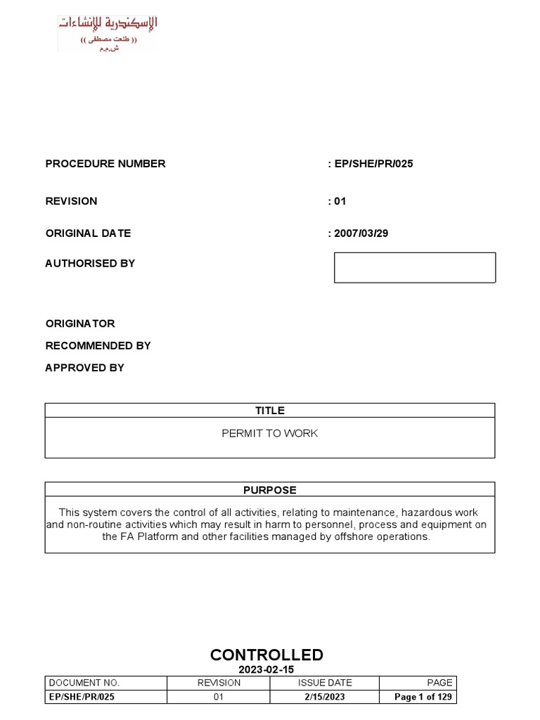 Permit to Work System Overview | PDF | Occupational Safety And Health ...