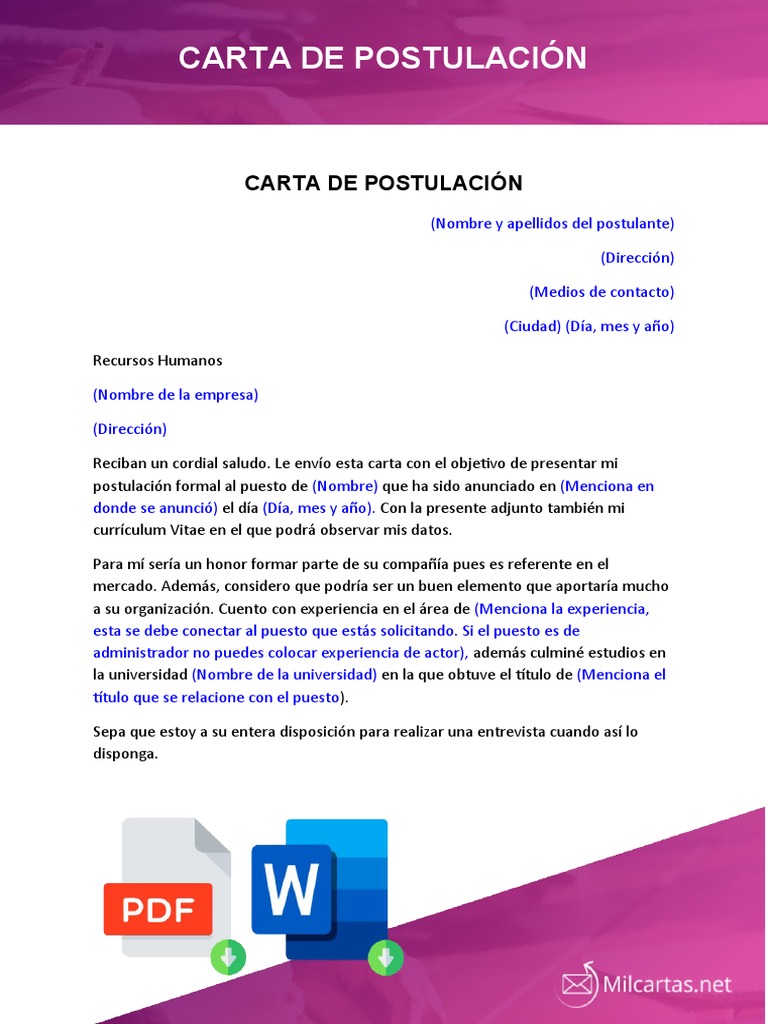 Ejemplo de Carta de Postulación | PDF | Negocios