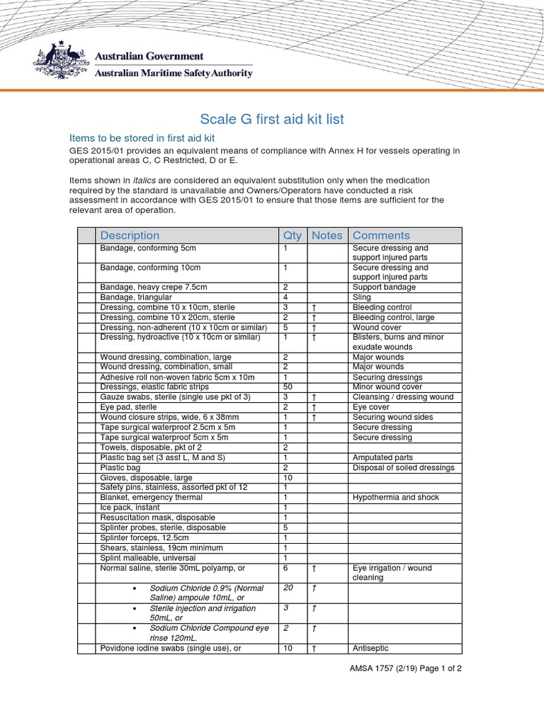 First Aid Kit List | PDF | First Aid | Wound