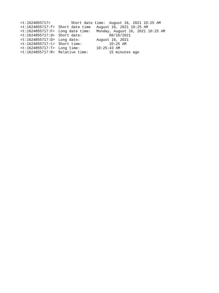 Discord Date and Time Formatting Guide | PDF | Home & Garden