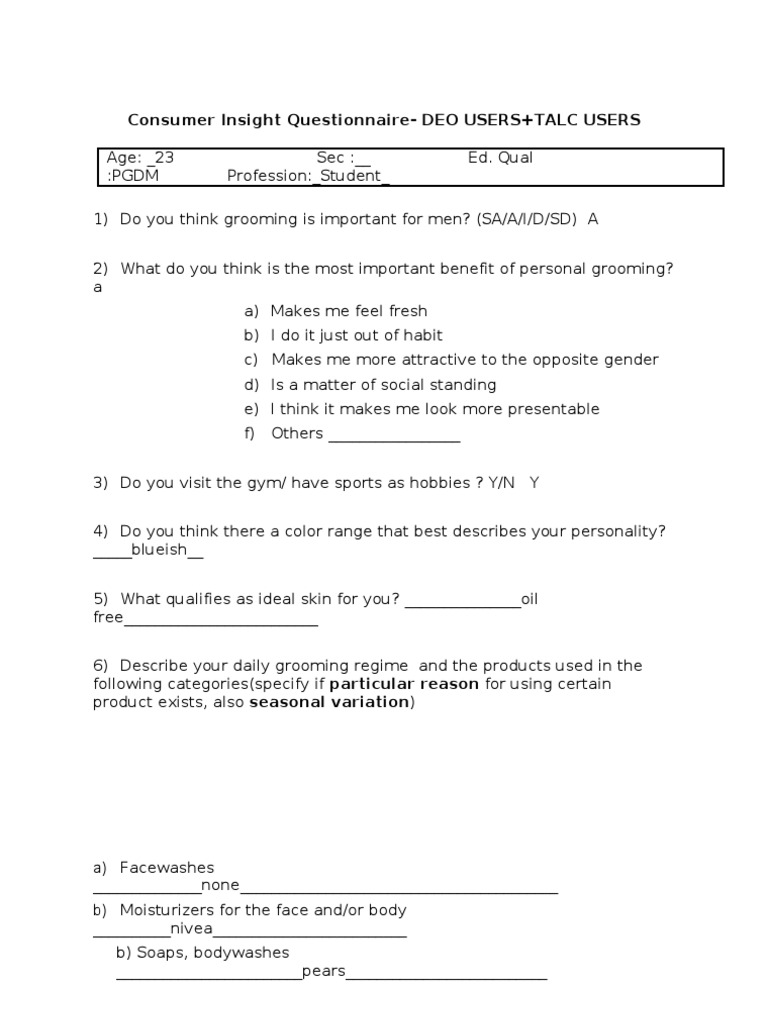 Consumer Insight Questionnaire | PDF | Odor | Brand