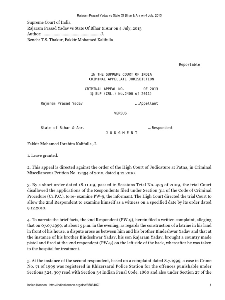 Rajaram Prasad Yadav Vs State of Bihar & Anr (2013) 14 SCC 461 PDF