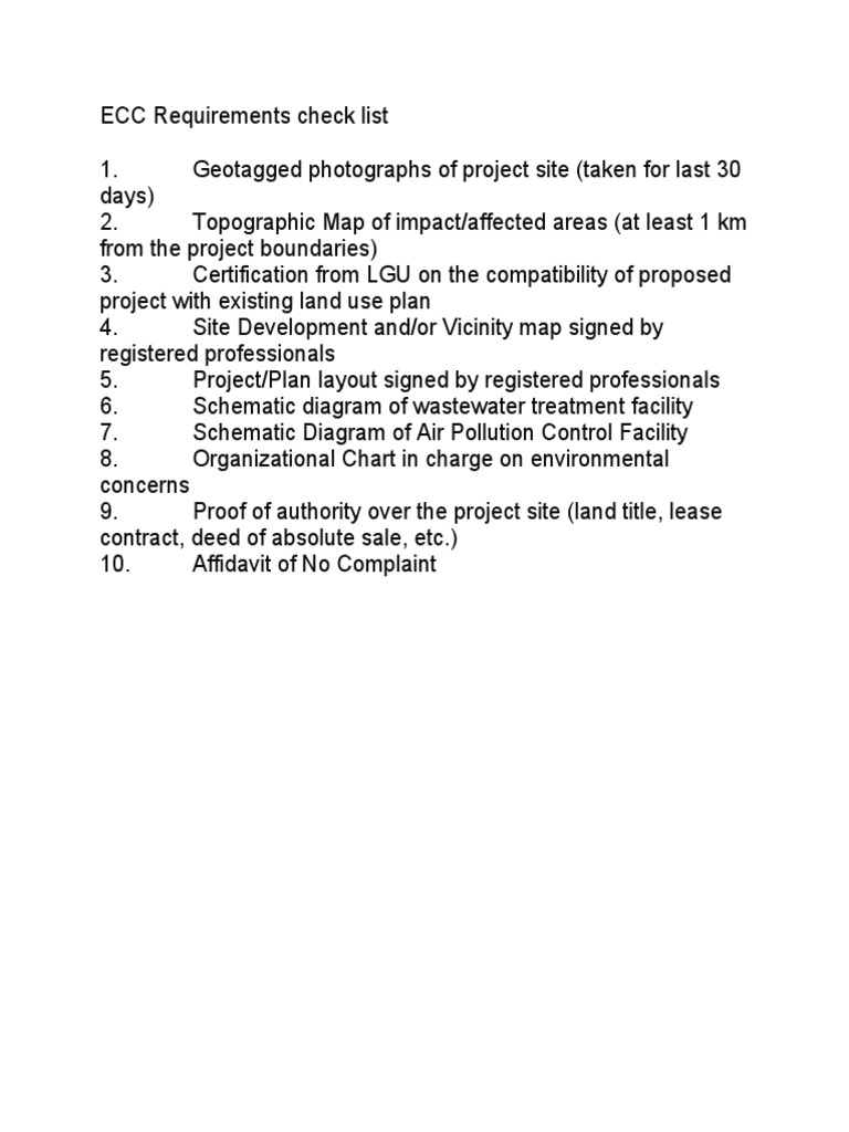 ECC Requirements Check List PDF