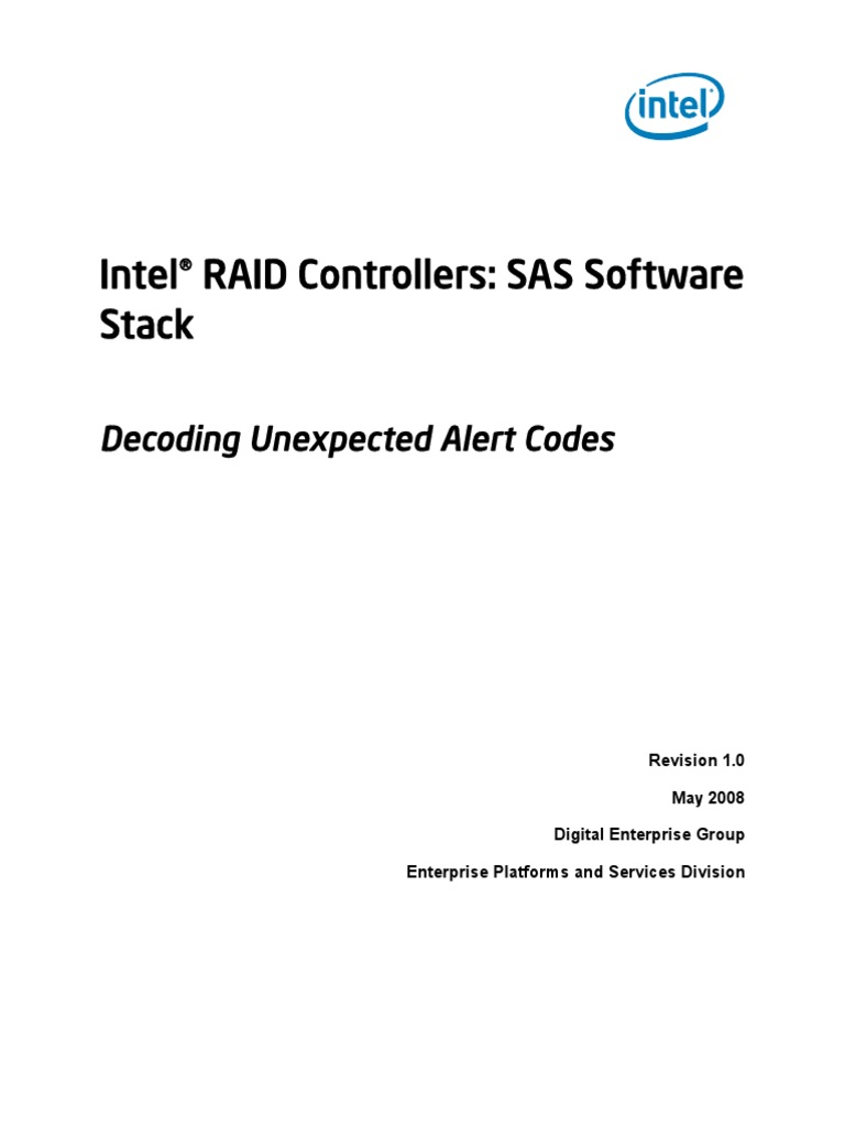 Intel® RAID Controllers SAS Software Stack Decoding Unexpected Alert Codes PDF Error