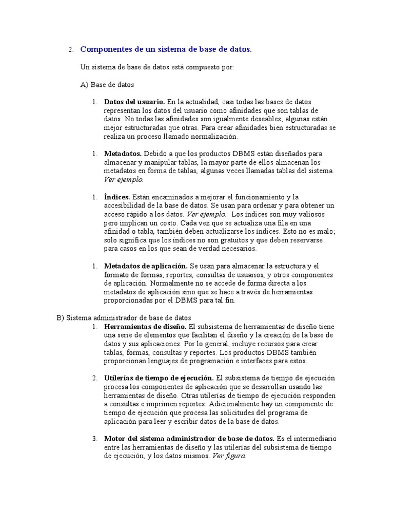 Componentes de Un Sistema de Base de Datos | PDF | Bases de datos ...