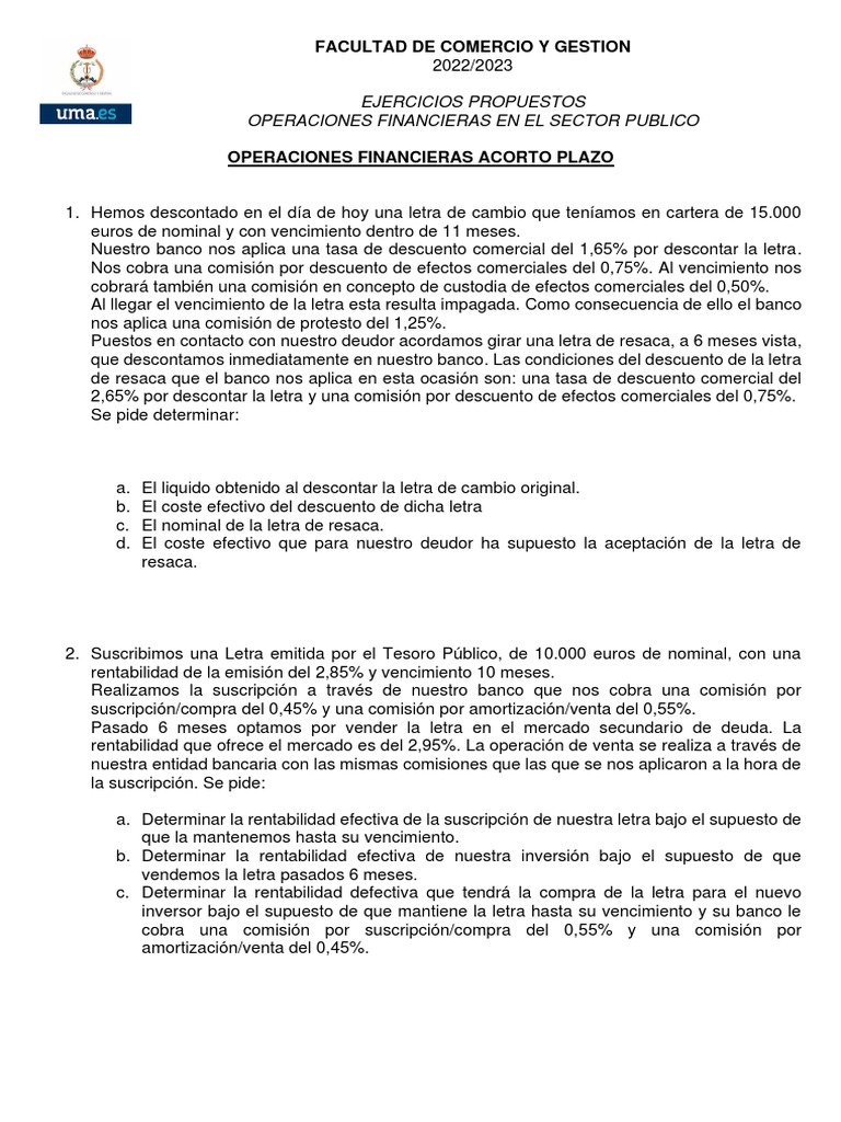 Tarea - Ejercicios Operaciones Financieras A Corto Plazo | PDF | Bancos ...