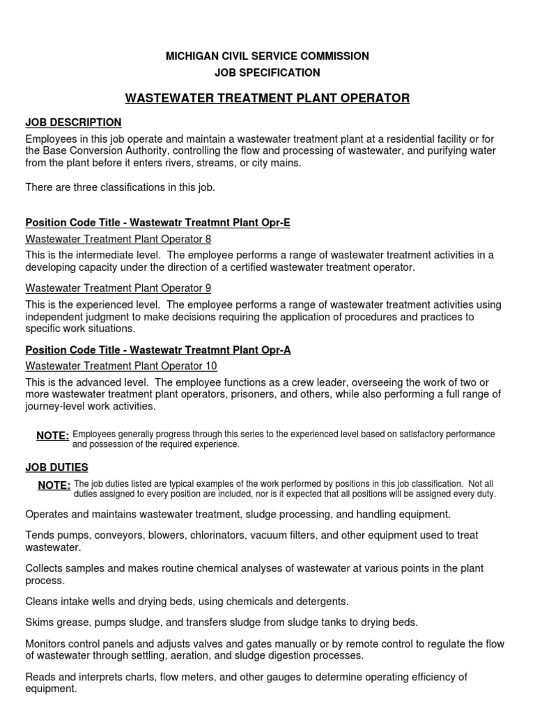 Wastewater Treatment Plant Operator PDF Sewage Treatment Water