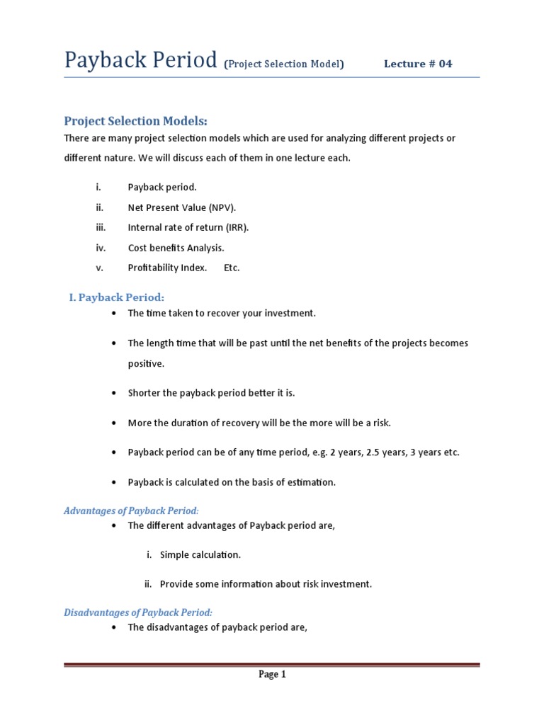 Understanding Payback Period in Projects | PDF | Net Present Value ...