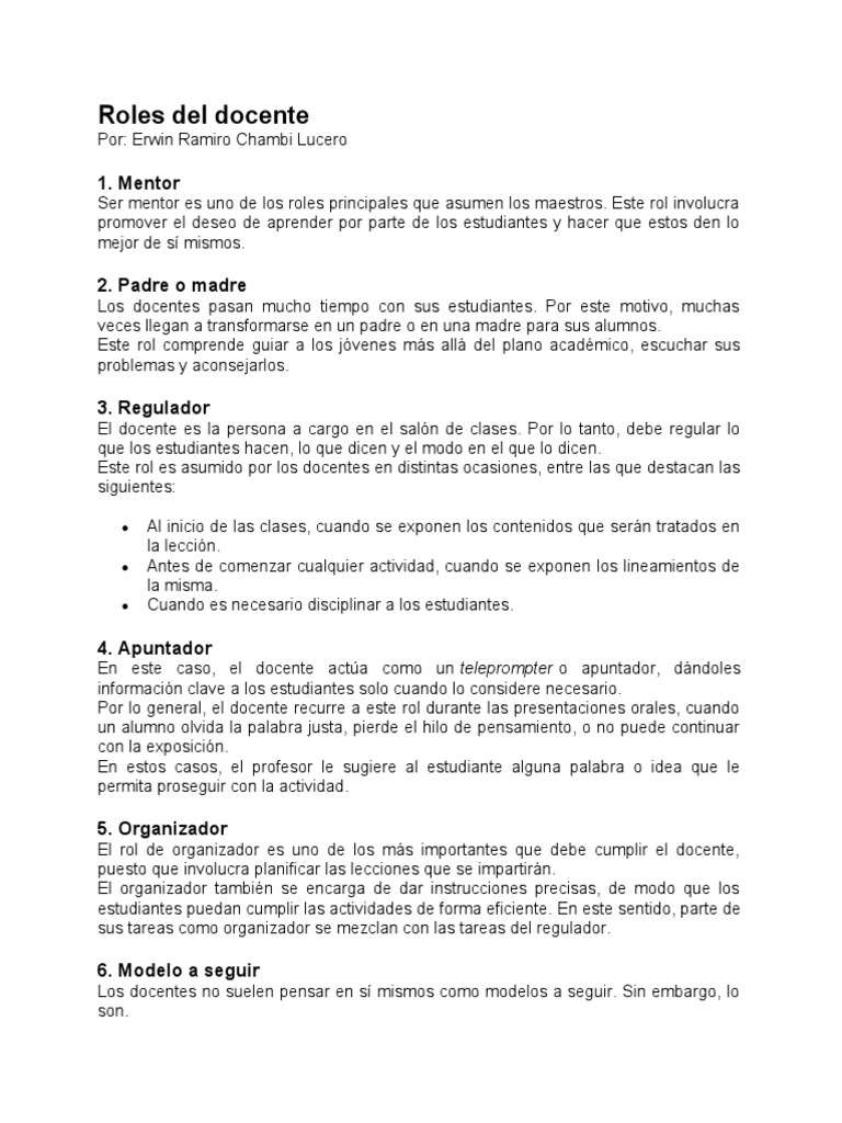 Roles del docente en el aula | PDF | Maestros | Plan de estudios