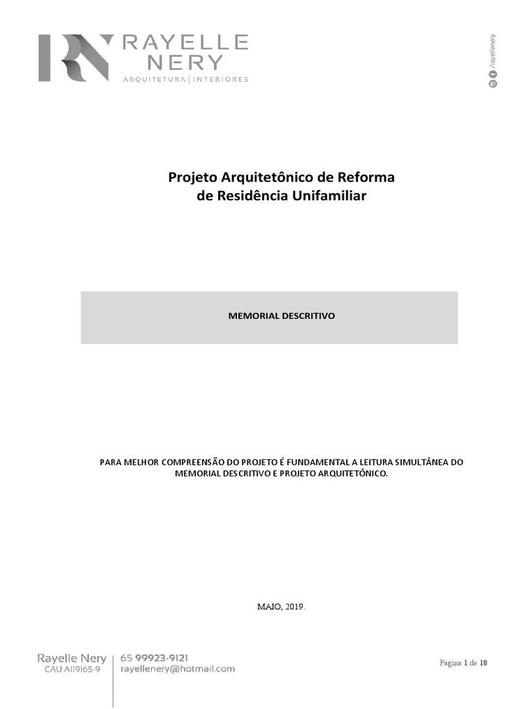 Memorial Descritivo de Projeto de Reforma Residencial | PDF | Materiais ...