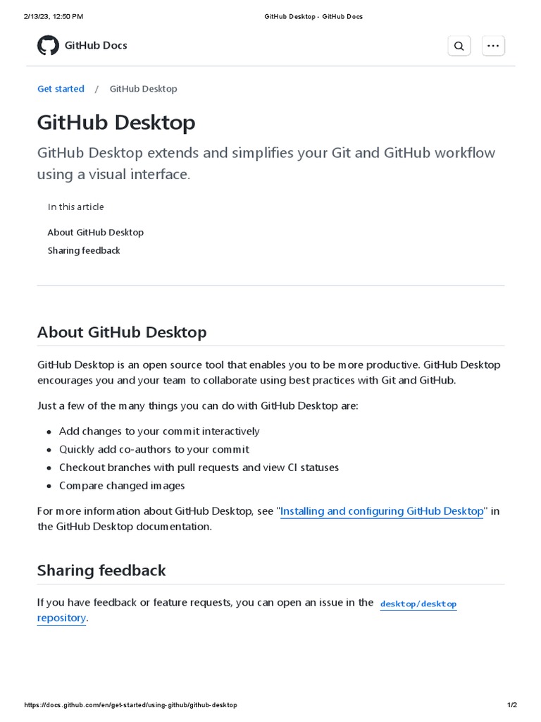 GitHub Desktop - GitHub Docs | PDF