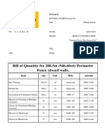 Bill of Quantity For 288.5m (946.6feet) Perimeter Fence (Dwarf Wall)