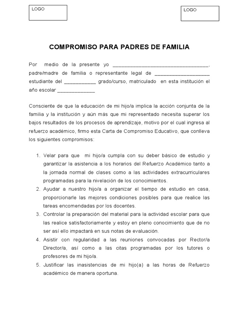 6 Modelo de Acta de Compromiso para Padres de Familia | PDF