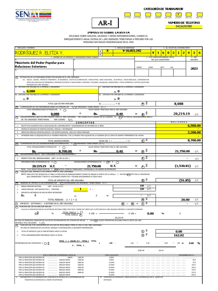 Formato Ari 2021 Elitza 2023 | Descargar gratis PDF | Porcentaje ...