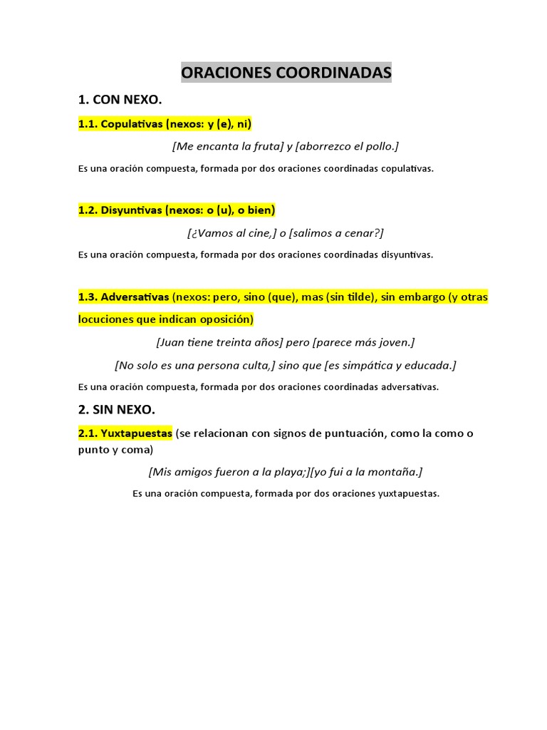 Tipos de Oraciones Coordinadas | PDF