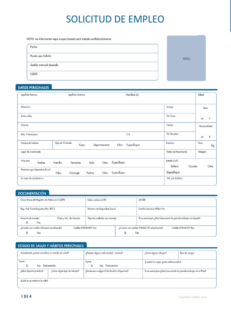 Solicitud de Empleo para Imprimir Bonita | PDF