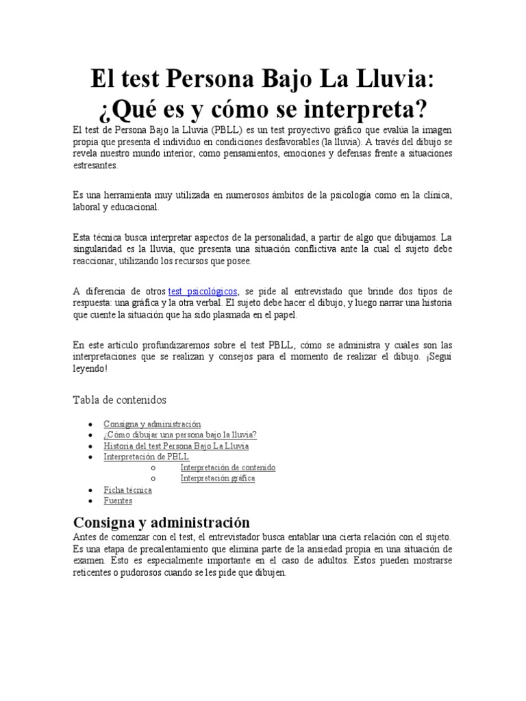 Interpretación del Test PBLL: Persona Bajo la Lluvia | PDF | Ansiedad ...