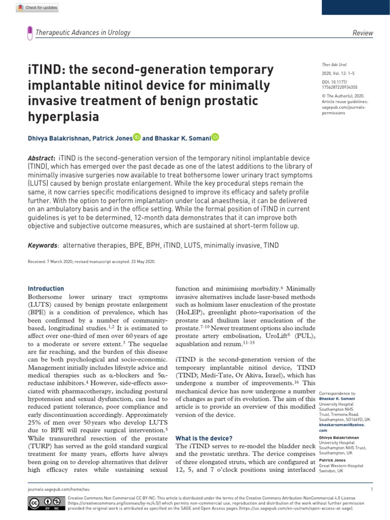 Implantable Nitinol Device in TT of BPH PDF Urinary Incontinence