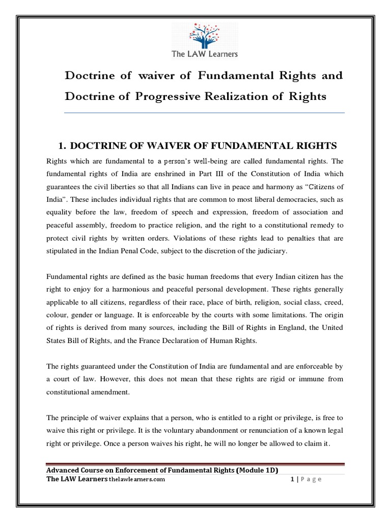 Module 1 (D) - Doctrine of Waiver & Doctrine of Progressive Realization ...