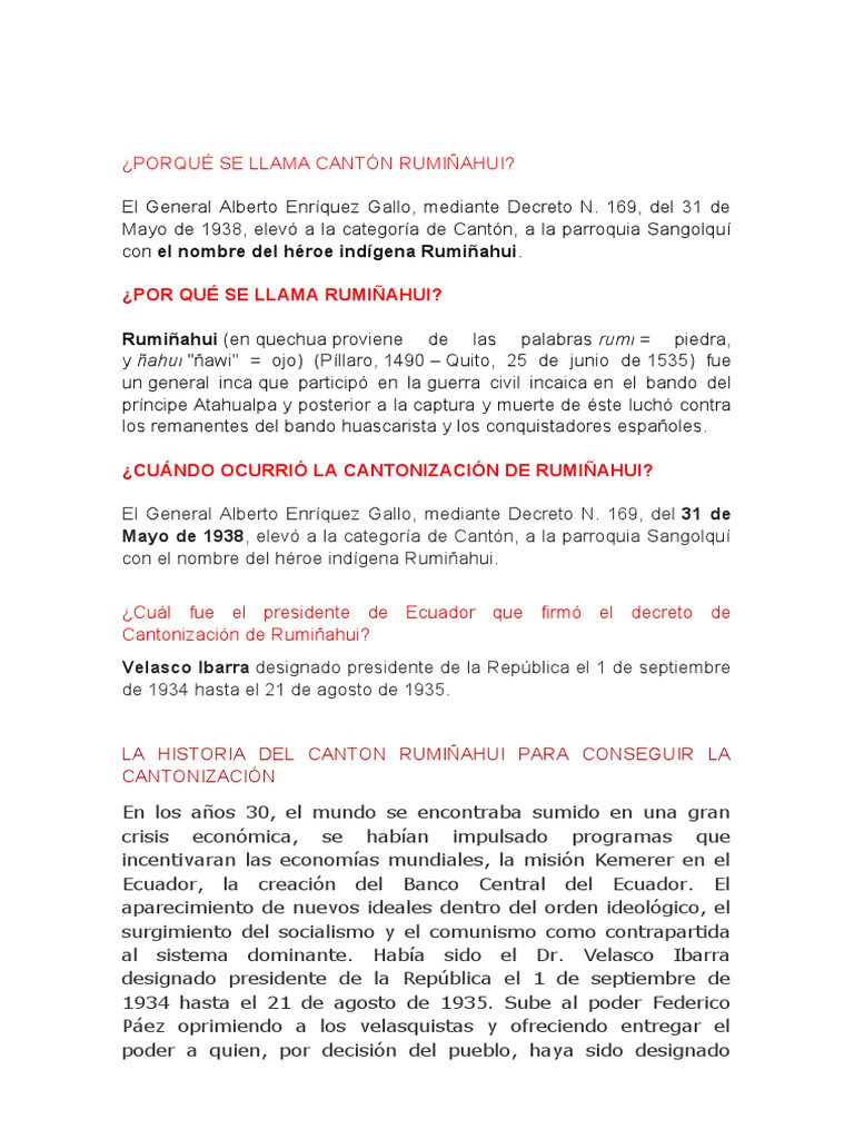 Orígenes del Cantón Rumiñahui | PDF | América del Sur