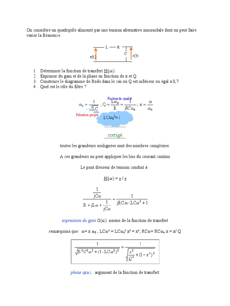 Analyse d'un quadripôle et diagrammes de Bode | PDF | Méthodes et ...