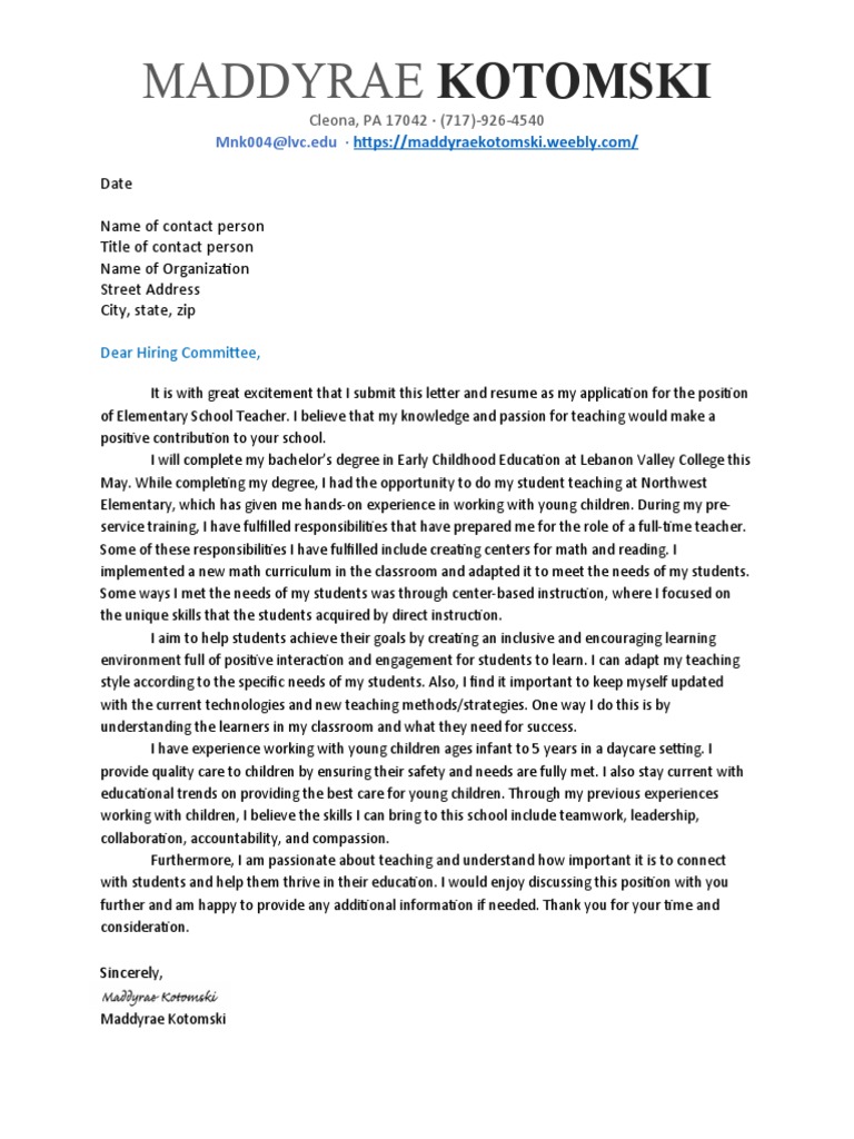 General Cover Letter PDF Teachers Cognition