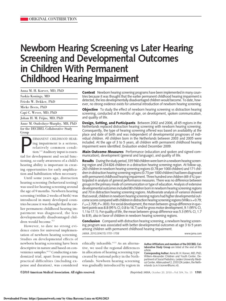 Newborn Hearing Screening | PDF | Hearing Loss | Health Sciences