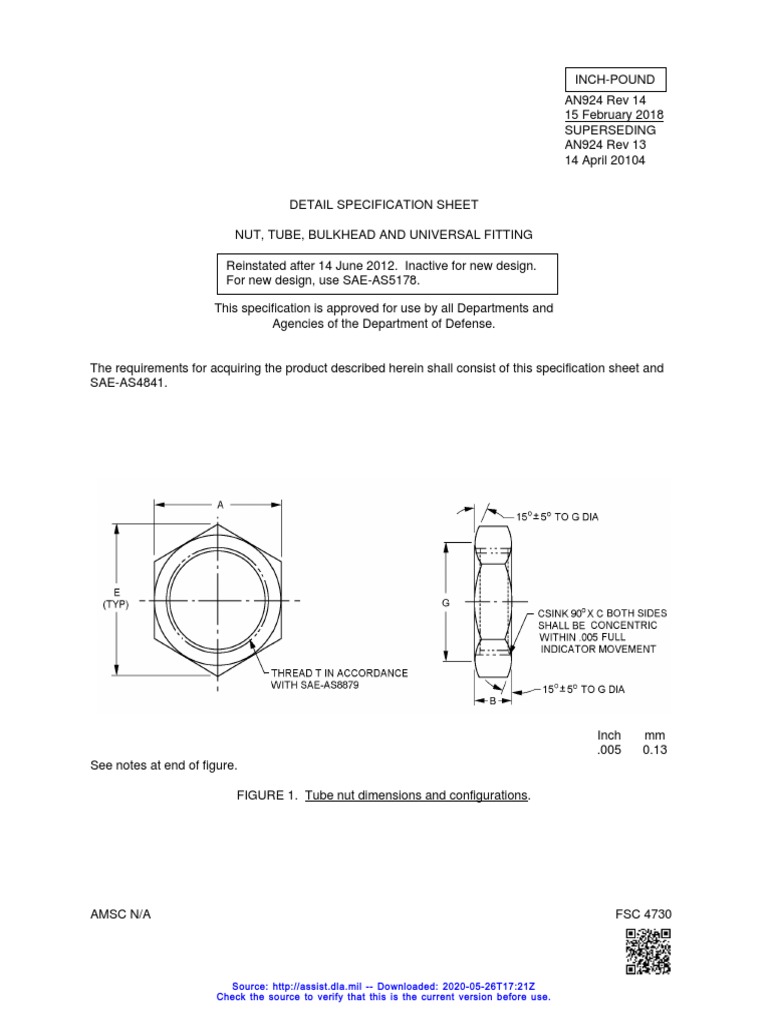 Specification Sheet for Tube Nuts, Bulkhead and Universal Fittings