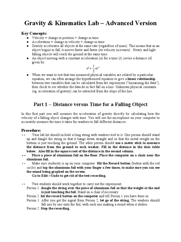 Gravity Kinematics Lab Experiment Guide | PDF | Variable (Mathematics ...
