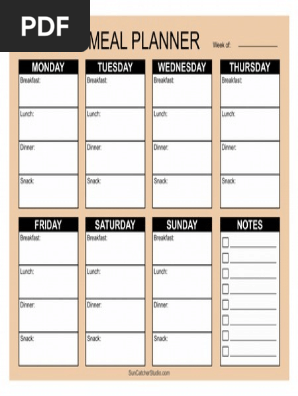 Printable Weekly Meal Planner Food