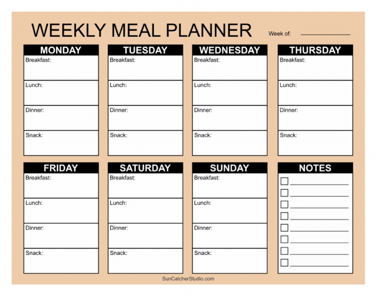 Printable Weekly Meal Planner Food | PDF