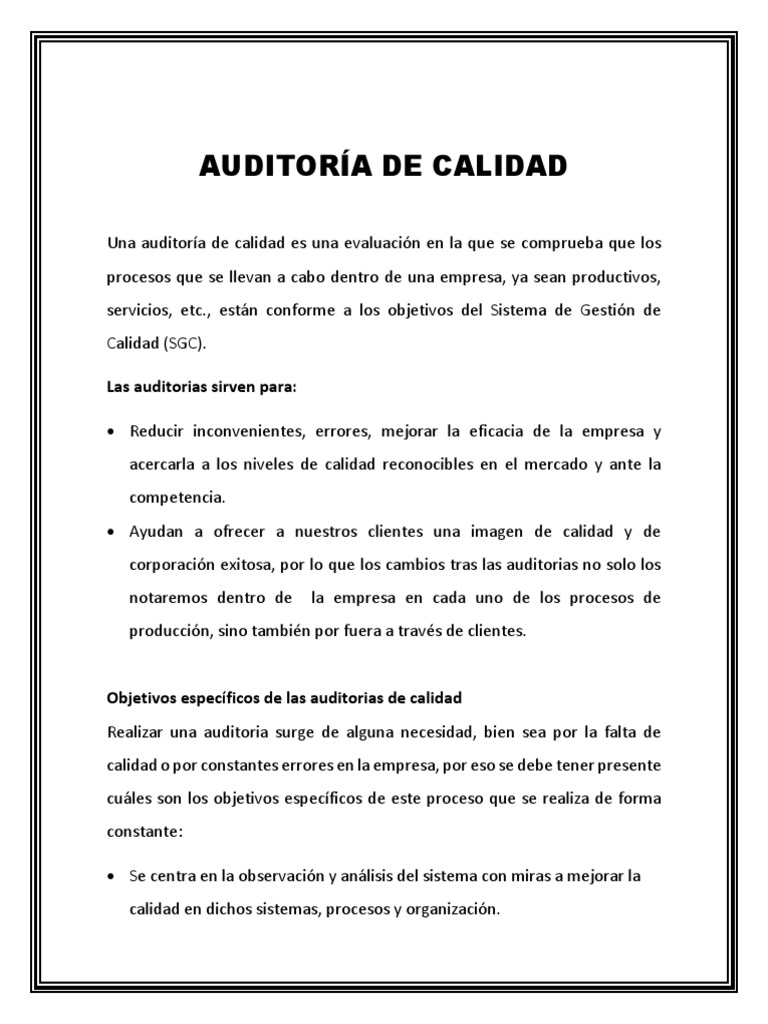 Auditoria de Calidad | PDF | Calidad (comercial) | Auditoría