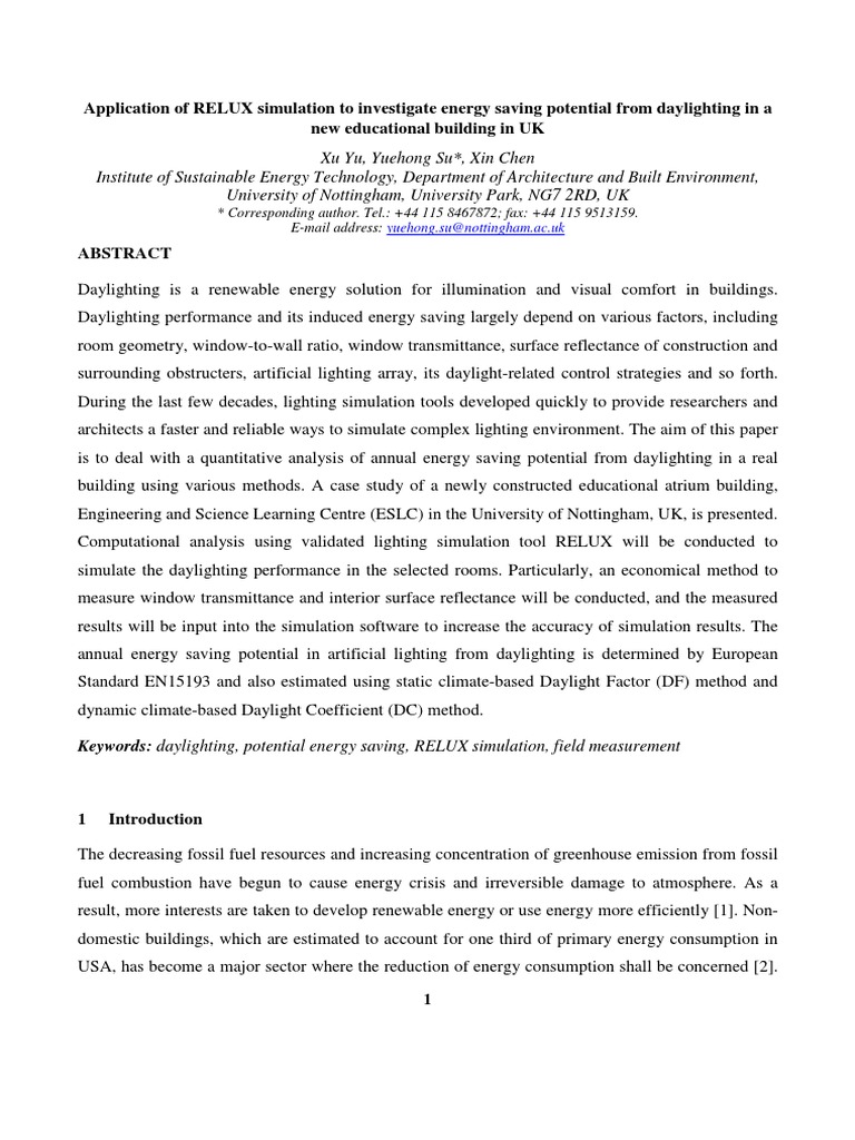 Application of RELUX Simulation To Investigate Energy Saving Potential ...