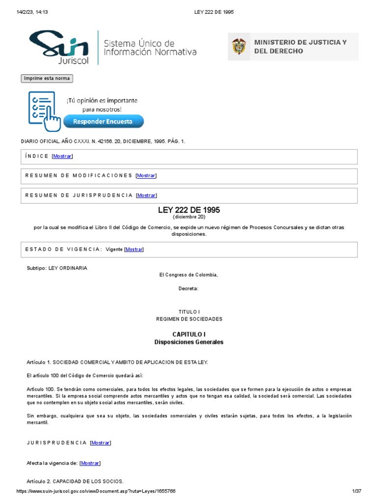 Ley 222 de 1995 | PDF | Contabilidad | Sociedad de responsabilidad limitada