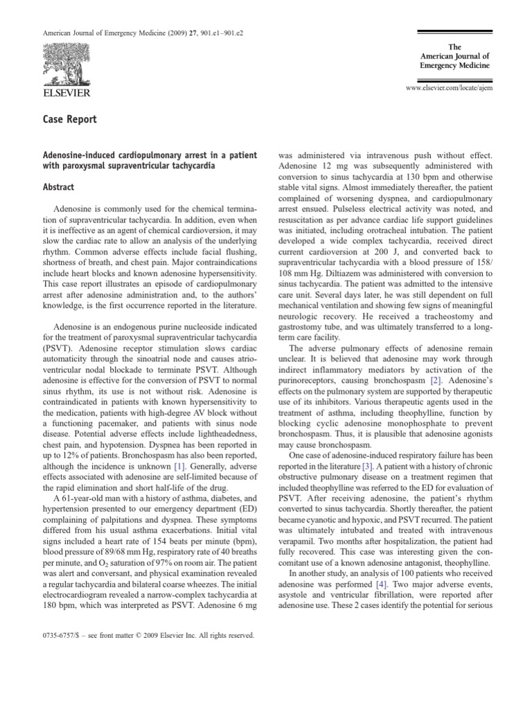 Adenosine induced cardiopulmonary arrest in a patient with paroxysmal