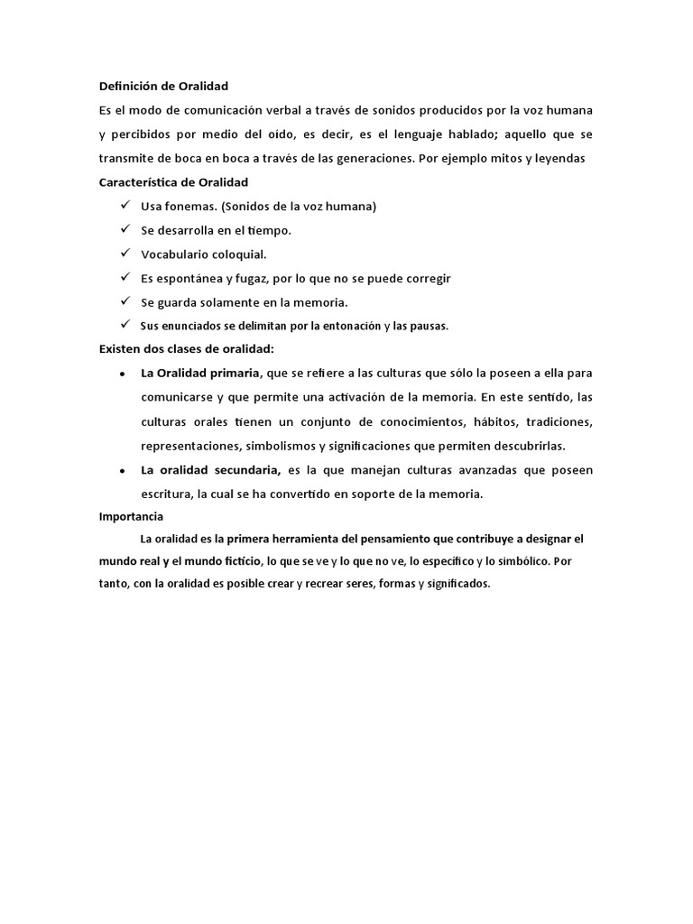 Definición de Oralidad PDF