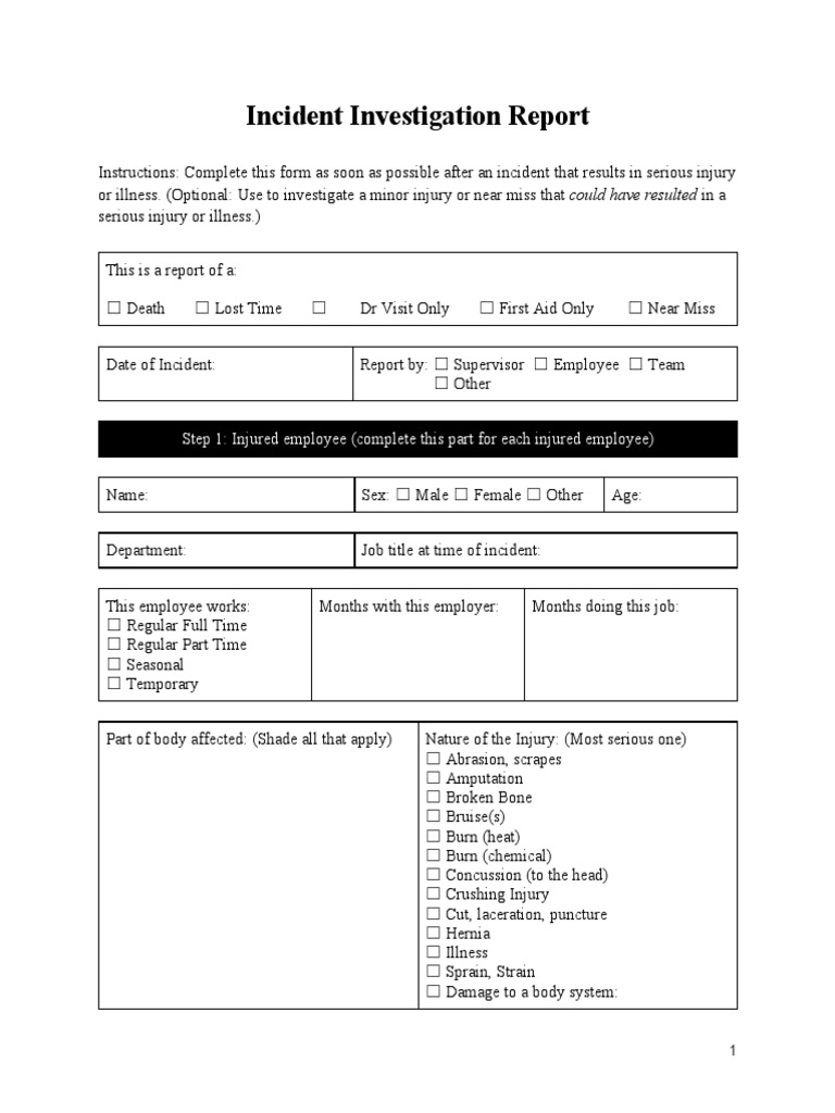Incident Investigation Report Form | PDF | Injury | Personal Protective ...