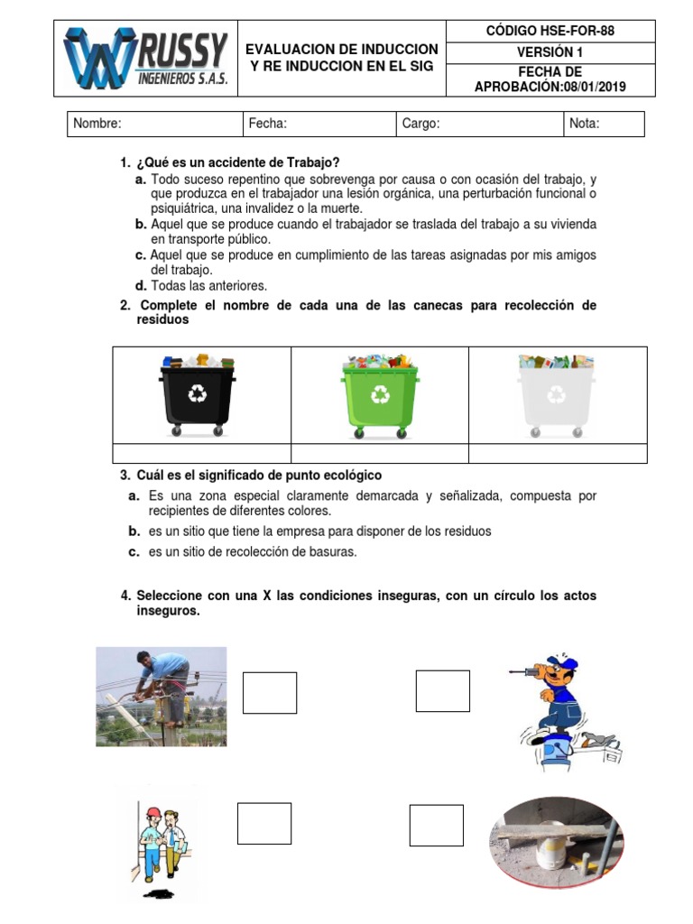Hse For 88 Evaluación De Inducción Y Re Inducción En Sgi Pdf