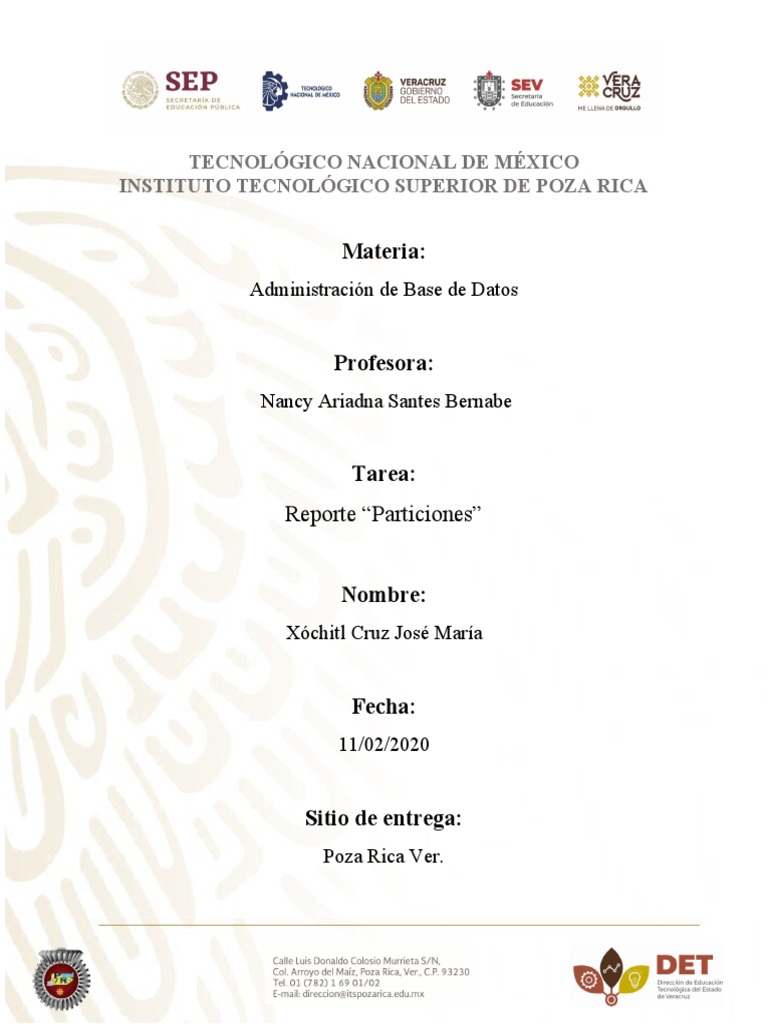 Reporte Particiones | PDF | SQL | Ciencias de la Computación
