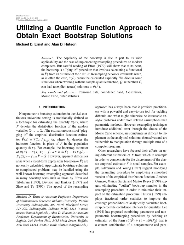 Utilizing A Quantile Function Approach To Obtain Exact Bootstrap Solutions Download Free PDF