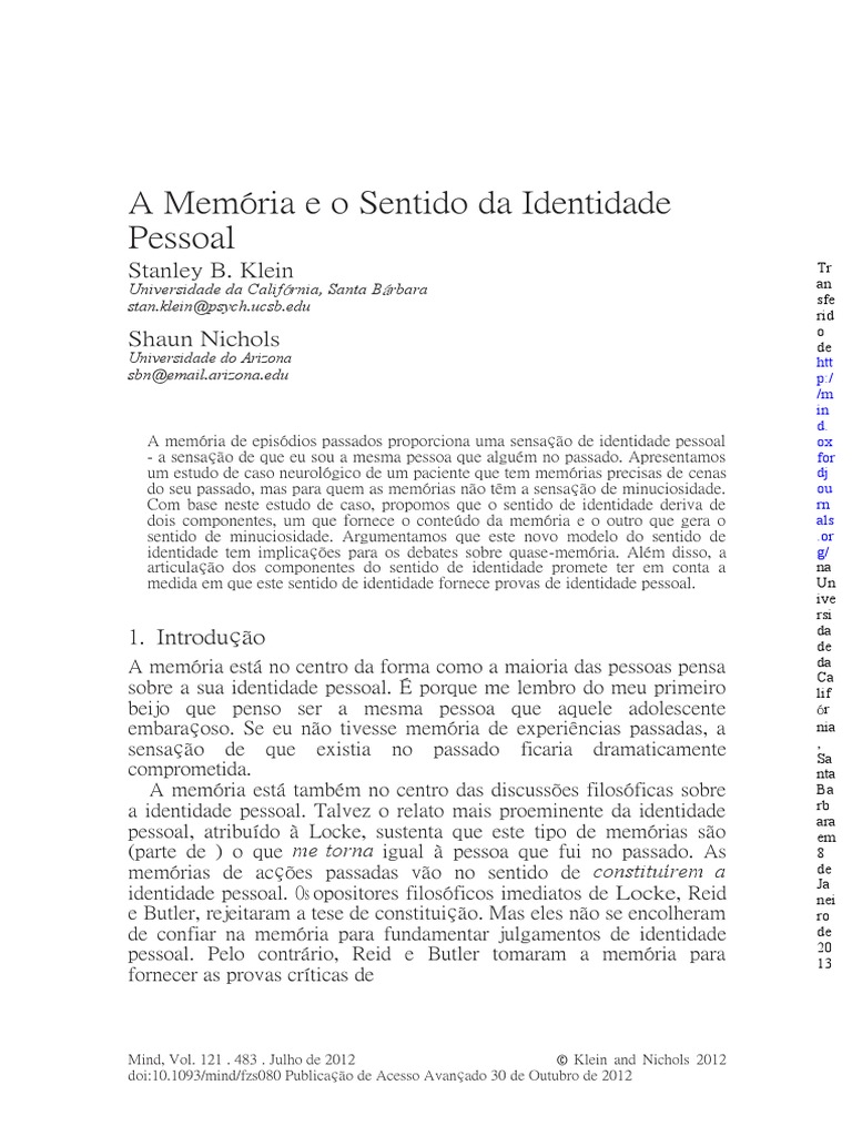 Por Que Hume Questiona A Identidade Pessoal