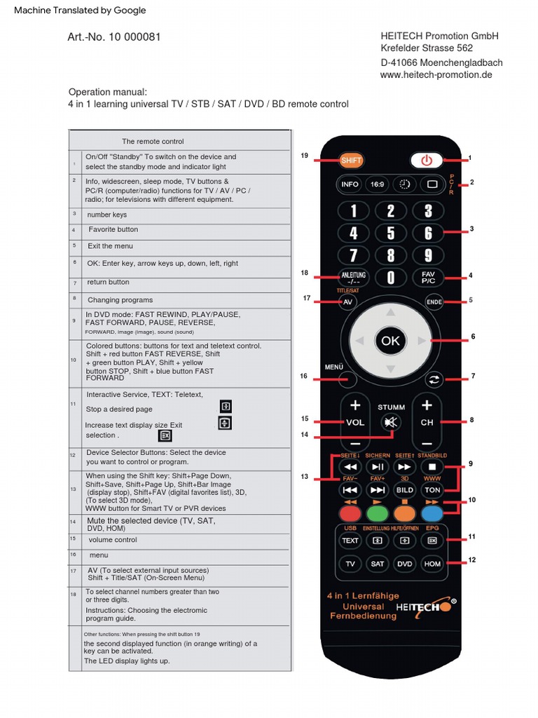 EN Heitech 10000081 Remote Control PDF Remote Control Set Top Box