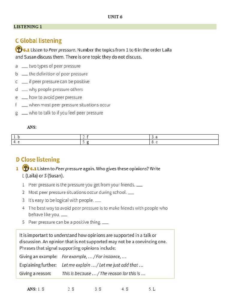 Listening Exercises and Answers Unit 6 | PDF