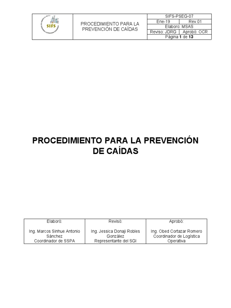 Sifs pseg 07 procedimiento para la prevencio n de cai das pdf