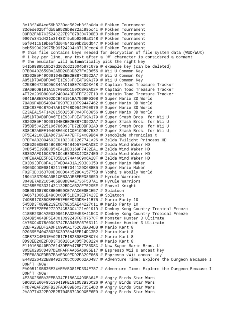 Wii U Game Decryption Keys List | PDF | Marvel Comics | Video Games