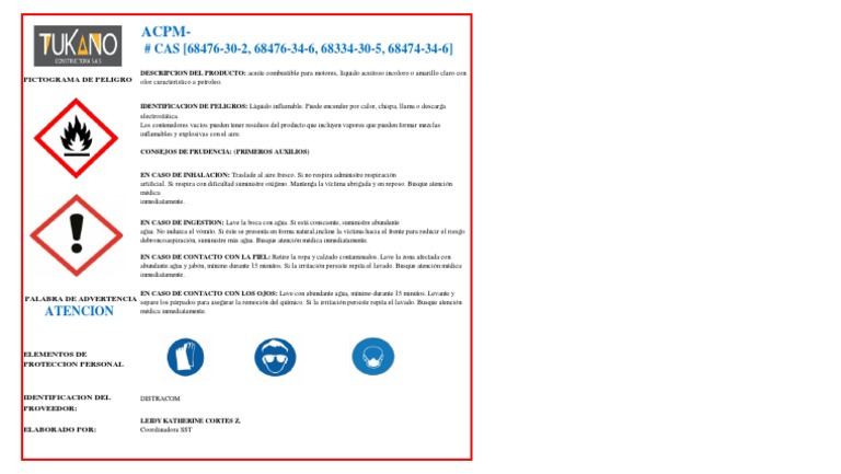 Rotulación y Seguridad del ACPM | PDF | Agua | Ciencias fisicas