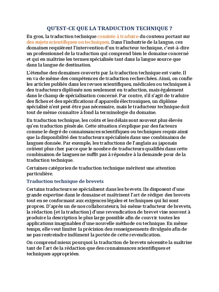 Définition de la traduction technique | PDF | Traductions | Linguistique